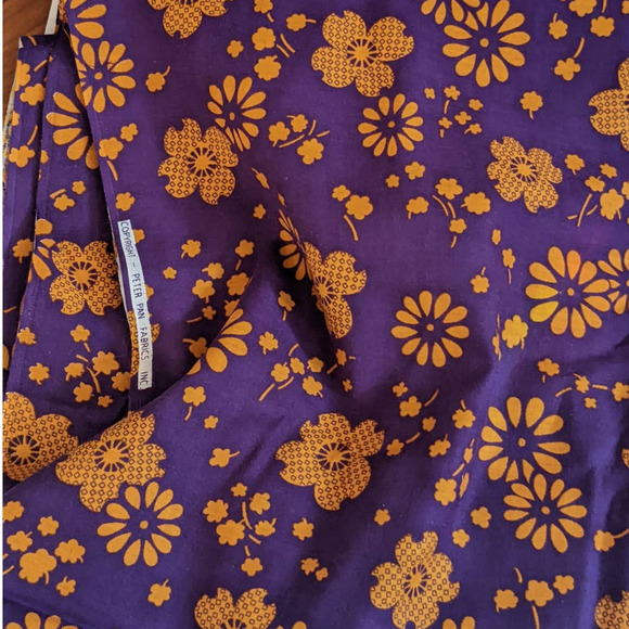 Vintage 60's 70s FLOWER POWER Fabric, Funky Orange & Purple Floral Print 44" BTY - Picture 7 of 8